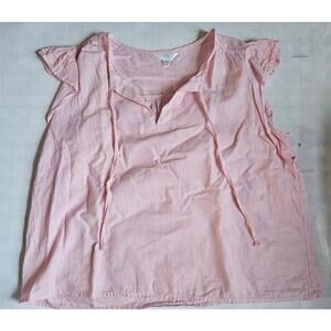 Time and Tru Women's Flutter Sleeve Tie Front Top Pink Stripe Medium (8-10)